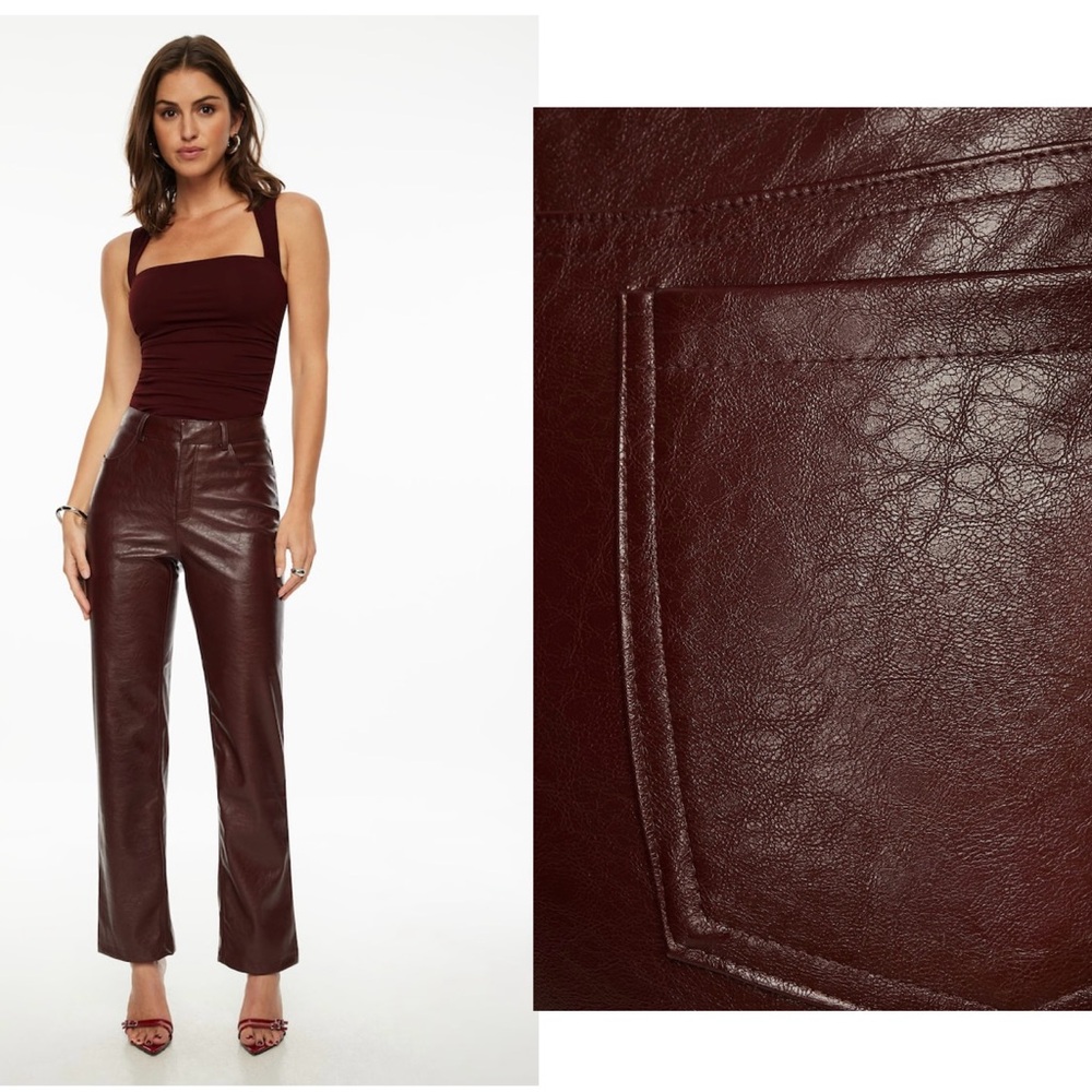 Dynamite Justina straight crinkled faux leather pants in burgundy (dark Ruby) 6 - Picture 3 of 14